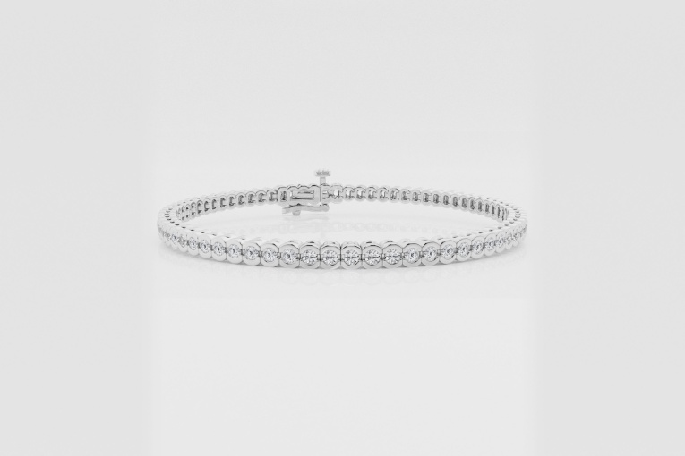 Natural Diamond | 2 ctw Round Half Bezel Tennis Bracelet - 8 inches