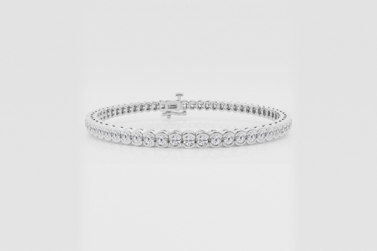 Natural Diamond | 4 ctw Round Half Bezel Tennis Bracelet - 8 inches