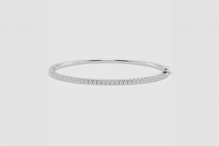 Natural Diamond | 1 1/2 ctw Round French Pave Bangle Bracelet - 7 inches