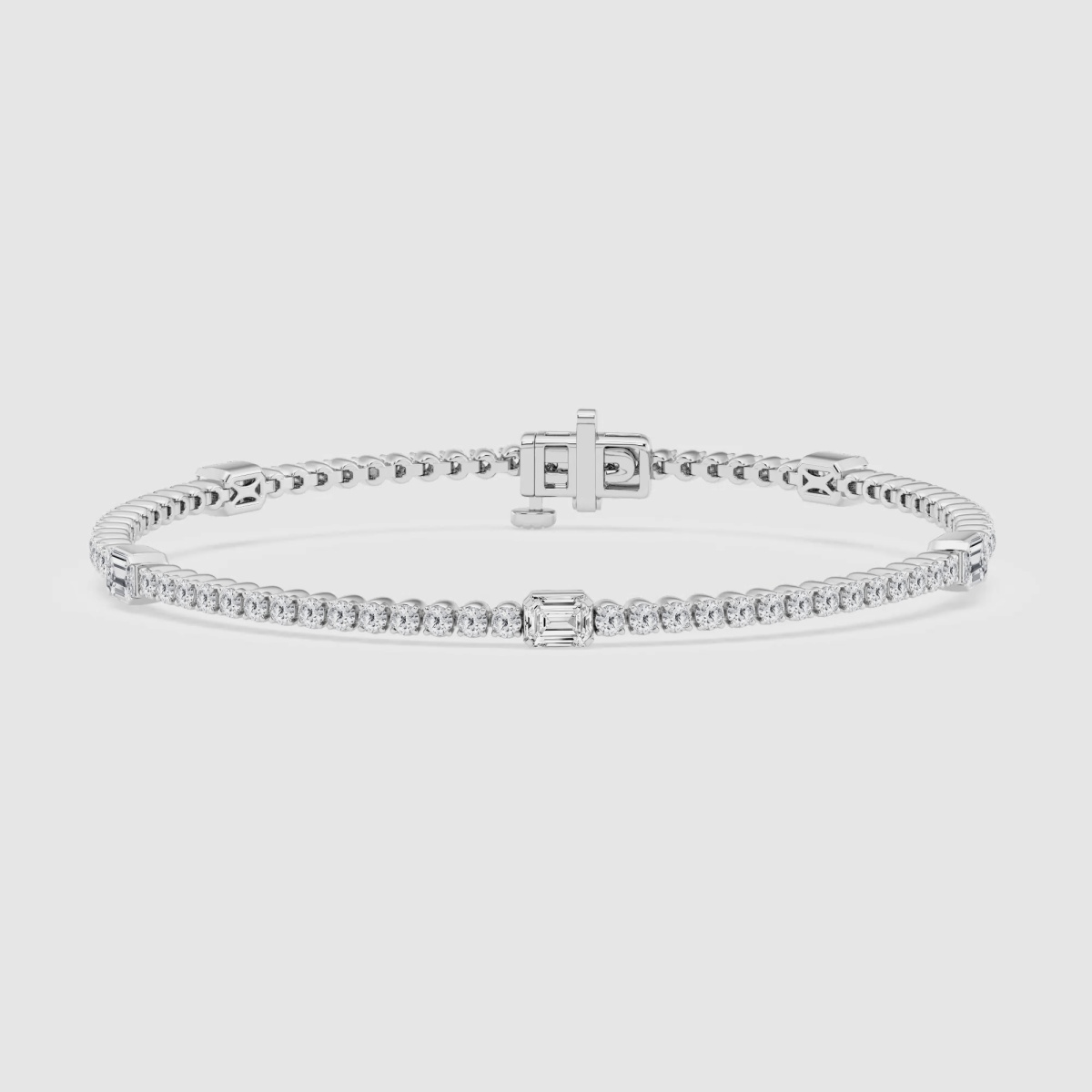 Natural Diamond | 2 3/4 ctw Emerald and Round Five Station Tennis Bracelet - 6 inches