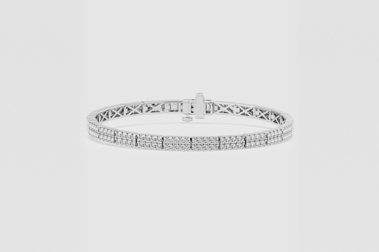 Natural Diamond | 3 ctw Round Double Row Fashion Bracelet - 6 Inches