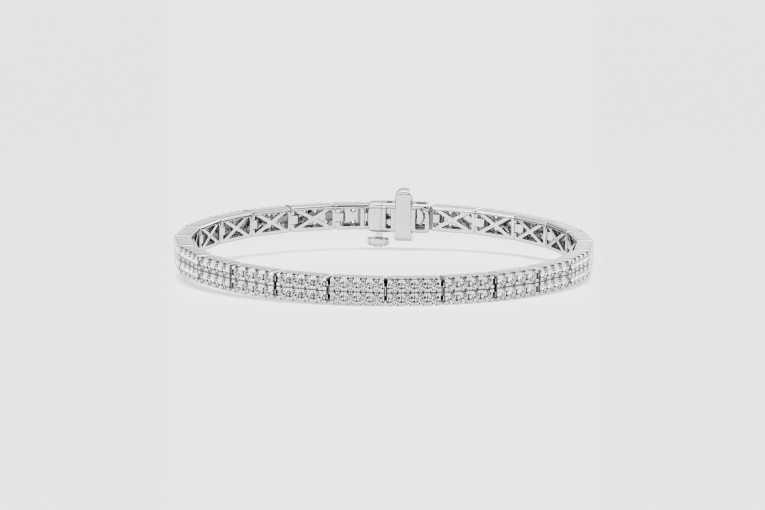 Natural Diamond | 3 ctw Round Double Row Fashion Bracelet - 7 Inches