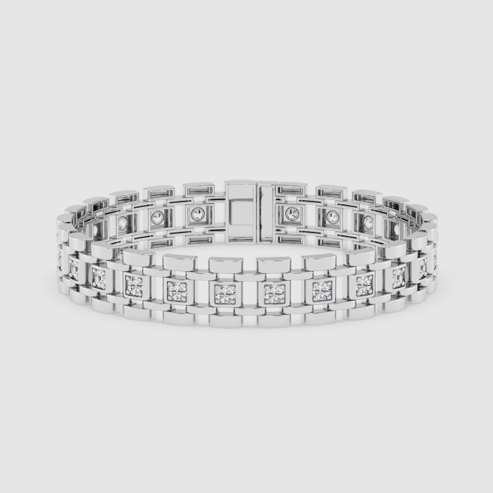 Natural Diamond | 3 7/8 ctw Round Railroad Fashion Bracelet - 8.5 Inches