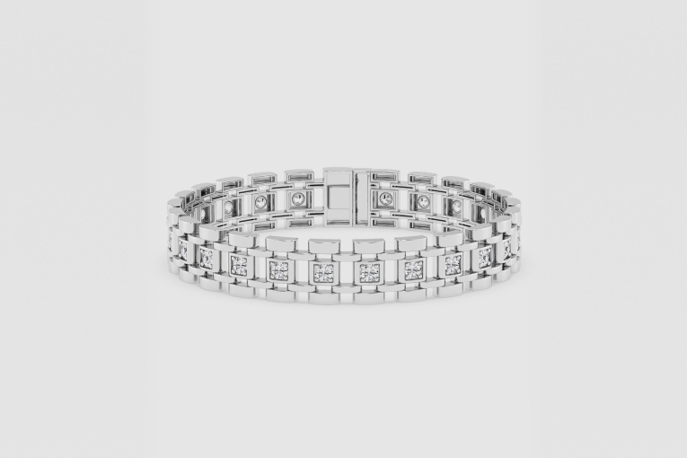 Natural Diamond | 3 7/8 ctw Round Railroad Fashion Bracelet - 8.5 Inches