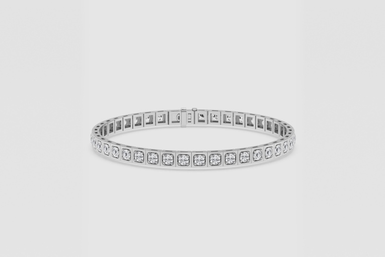 Natural Diamond | 8 ctw Round Square Bezel Tennis Bracelet - 8.5 Inches