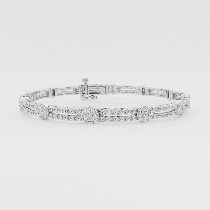 Natural Diamond | 3 ctw Round Double Row Flower Fashion Bracelet - 7 Inches