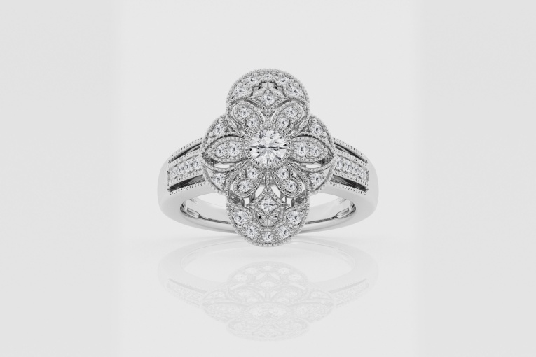 Natural Diamond | 1/2 ctw Round Art Deco Fashion Ring