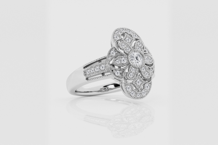 Natural Diamond | 1/2 ctw Round Art Deco Fashion Ring