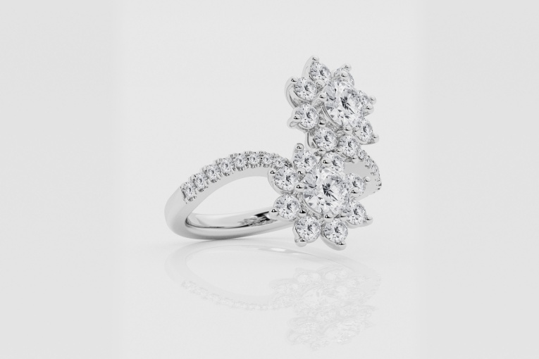 Natural Diamond | 2 1/4 ctw Round Sunflower Bypass Fashion Ring