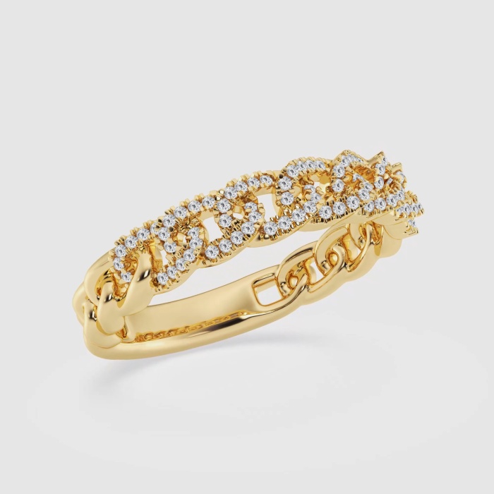 Natural Diamond | 1/4 ctw Round Curb Link Stackable Ring