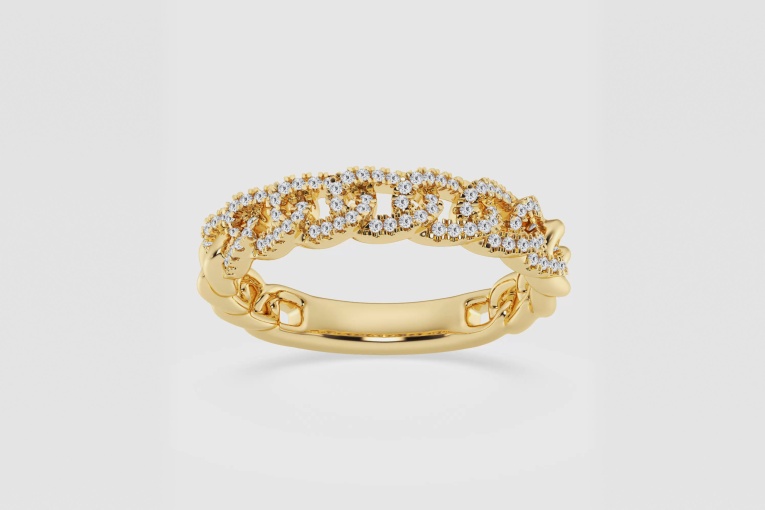 Natural Diamond | 1/4 ctw Round Curb Link Stackable Ring