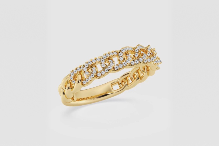 Natural Diamond | 1/4 ctw Round Curb Link Stackable Ring