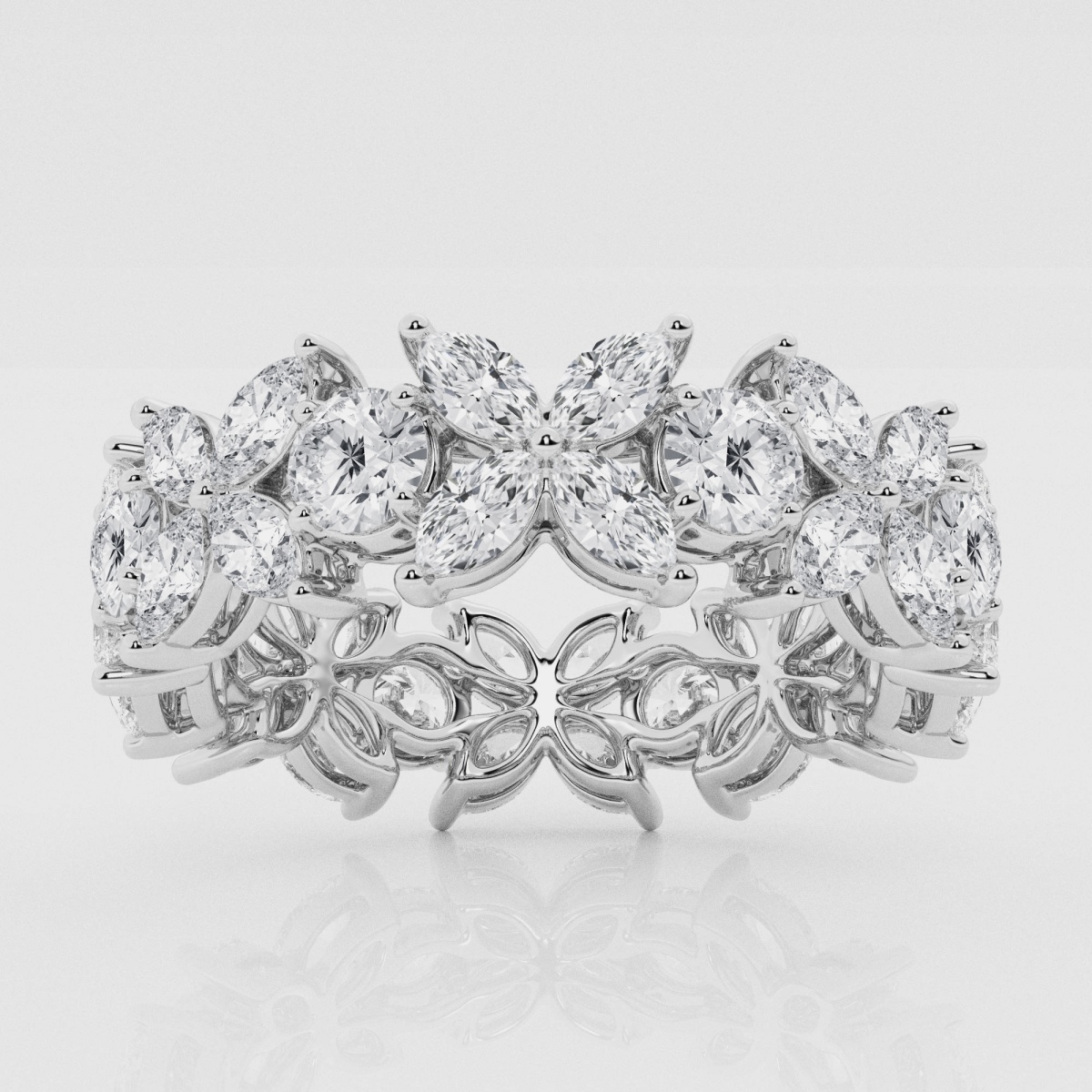 Natural Diamond | 3 ctw Marquise and Round Flower Eternity Band