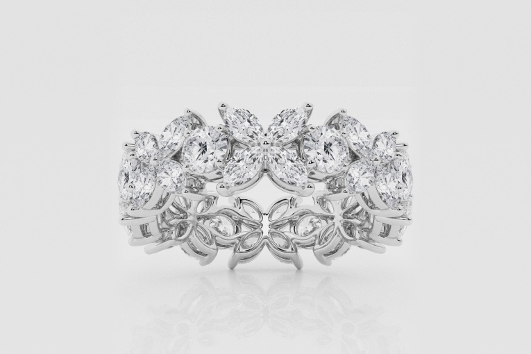 Natural Diamond | 3 ctw Marquise and Round Flower Eternity Band
