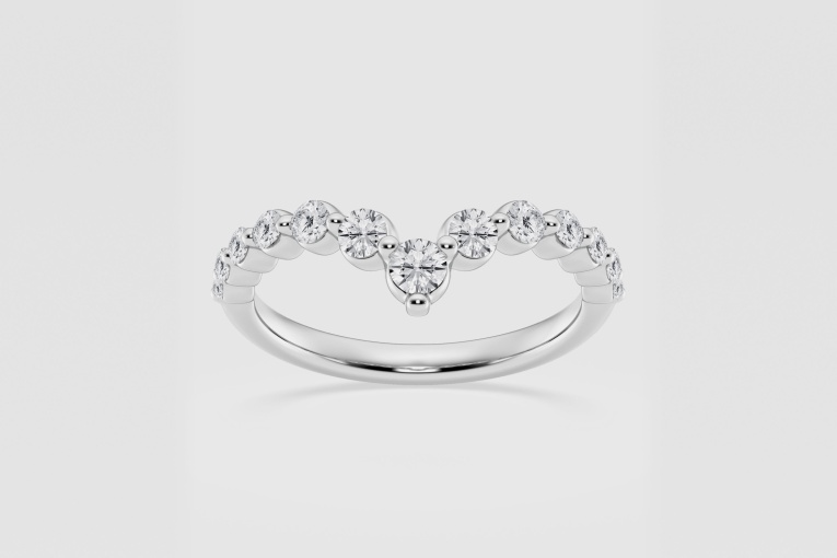 Natural Diamond | 1/2 ctw Round Floating Chevron Stackable Ring
