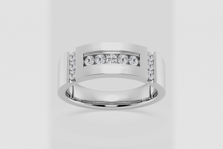 Natural Diamond | 1/2 ctw Round Men\'s Framed Channel Set Wedding Band