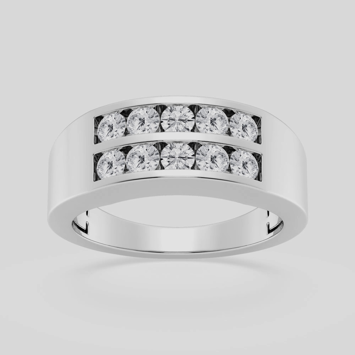 Natural Diamond | 1 ctw Round Men\'s Double Row Channel Set Wedding Band