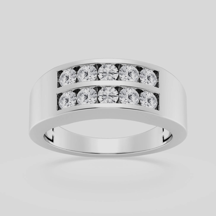 Natural Diamond | 1 ctw Round Men\'s Double Row Channel Set Wedding Band