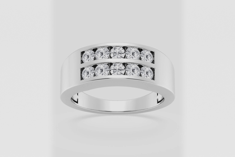 Natural Diamond | 1 ctw Round Men\'s Double Row Channel Set Wedding Band