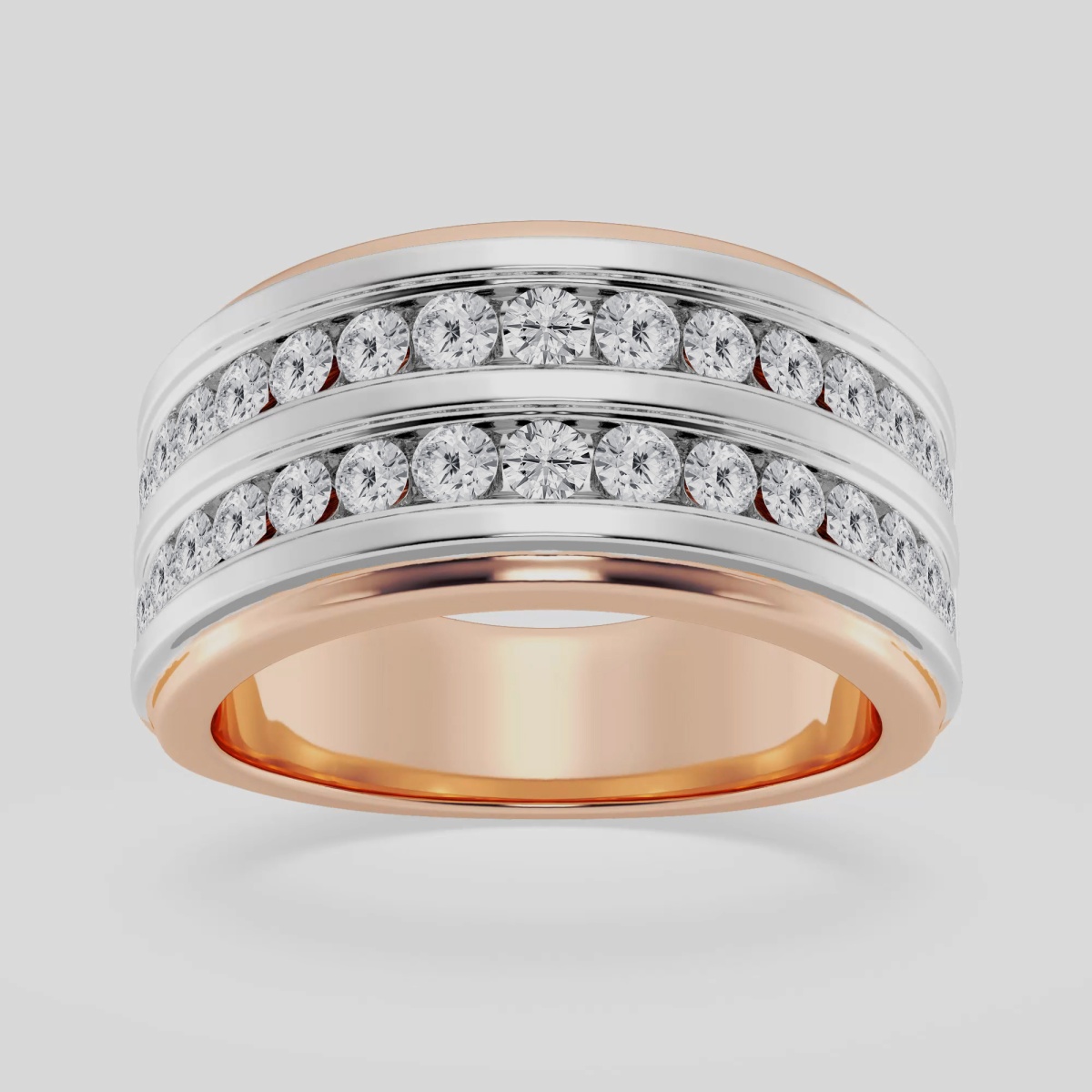 Mens double row diamond 2024 wedding band