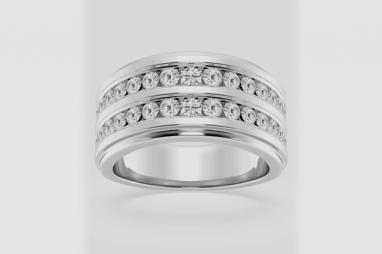 Natural Diamond | 1 1/2 ctw Round Men\'s Double Row Channel Set Wedding Band