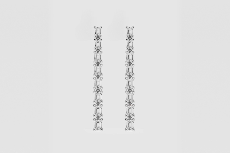 Natural Diamond | 2 ctw Emerald Graduated Dangle Earrings