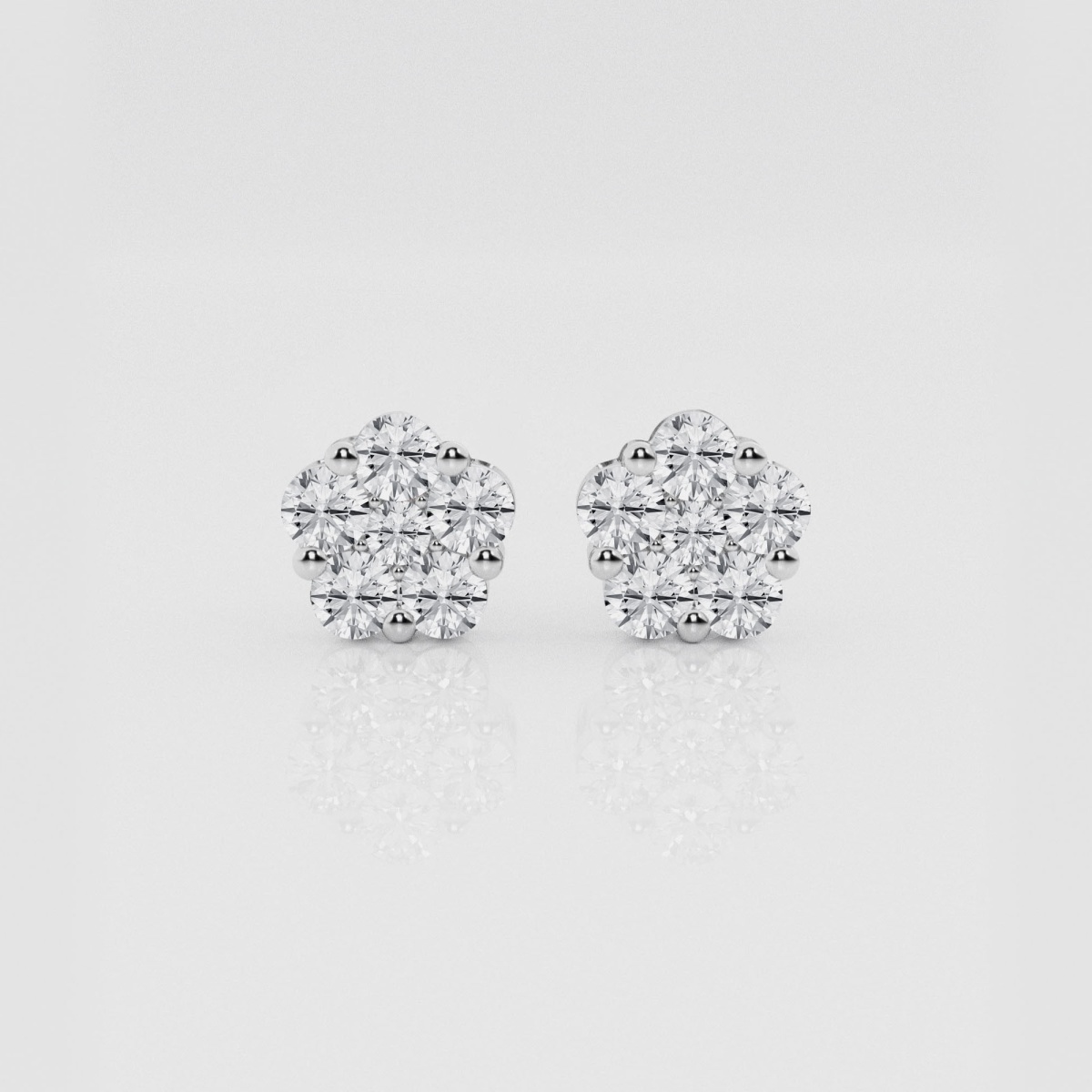 Natural Diamond | 1 ctw Round Flower Stud Earrings