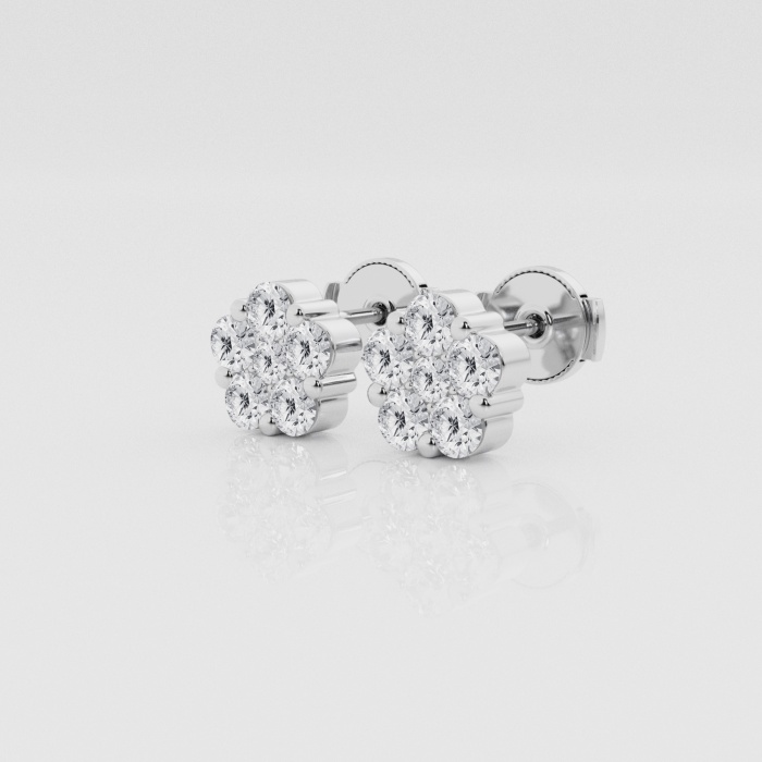 Natural Diamond | 1 ctw Round Flower Stud Earrings