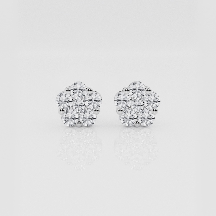 Natural Diamond | 1 ctw Round Flower Stud Earrings