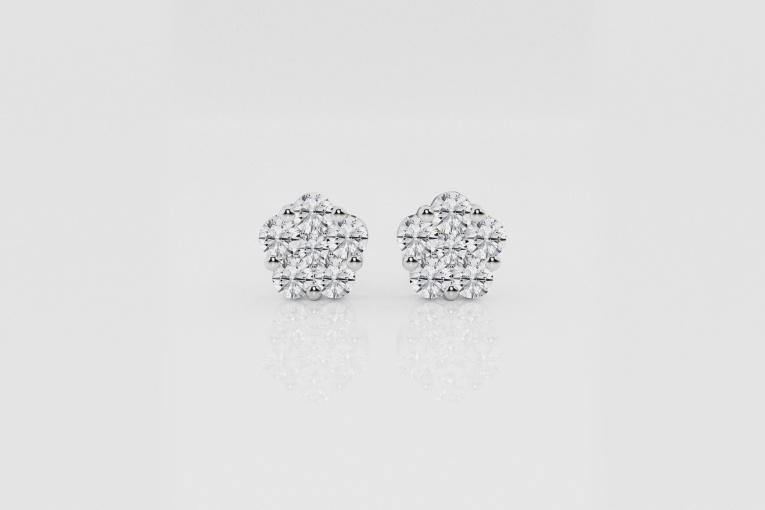 Natural Diamond | 1 ctw Round Flower Stud Earrings