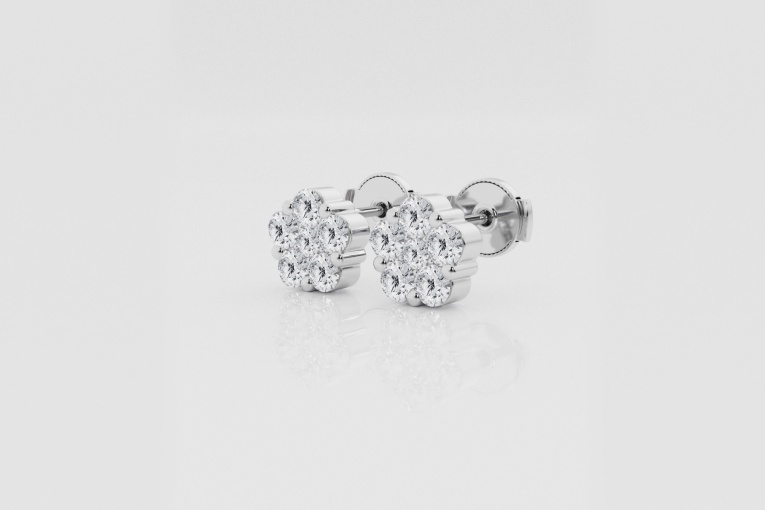 Natural Diamond | 1 ctw Round Flower Stud Earrings