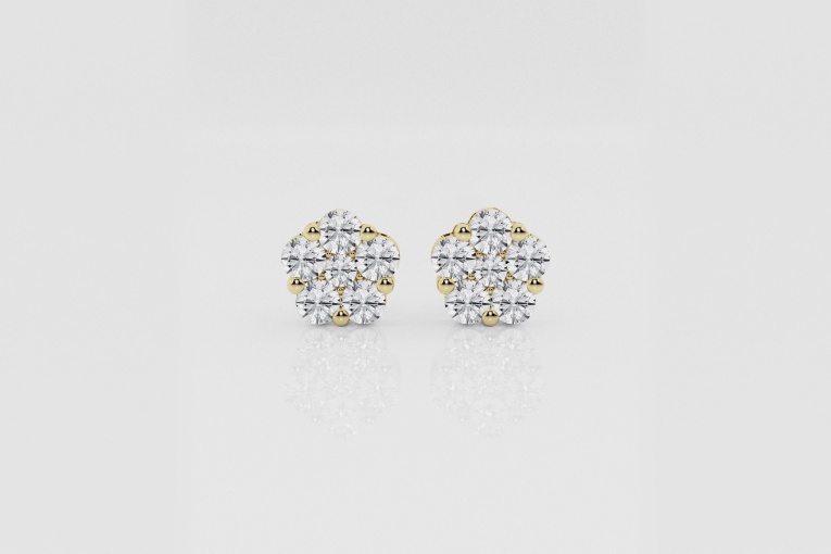 Natural Diamond | 1 ctw Round Flower Stud Earrings