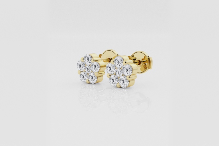 Natural Diamond | 1 ctw Round Flower Stud Earrings