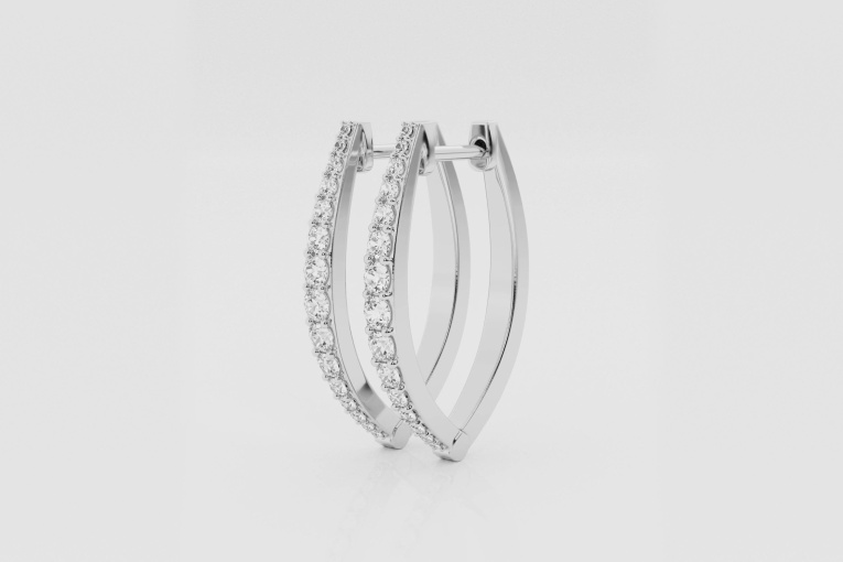 Natural Diamond | 1/2 ctw Round V-Shape Hoop Earrings