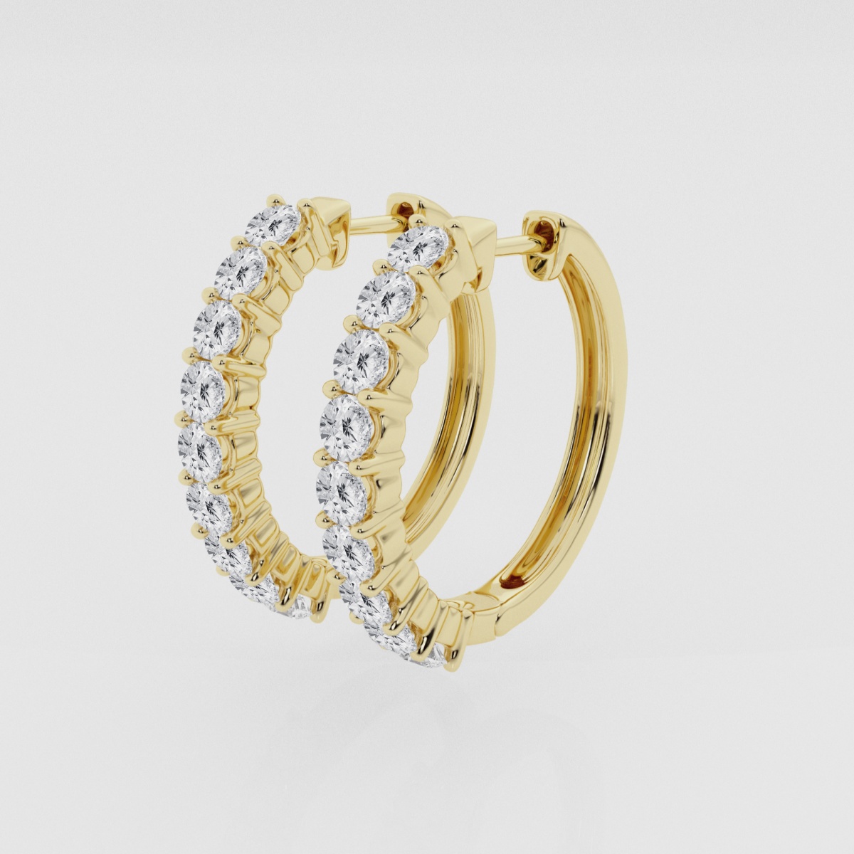 Natural Diamond | 2 ctw Round Shared Prong Hoop Earrings