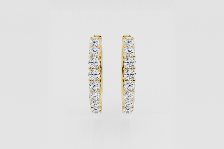 Natural Diamond | 2 ctw Round Shared Prong Hoop Earrings