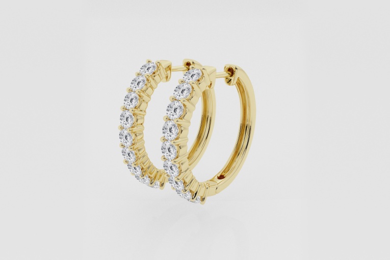 Natural Diamond | 2 ctw Round Shared Prong Hoop Earrings