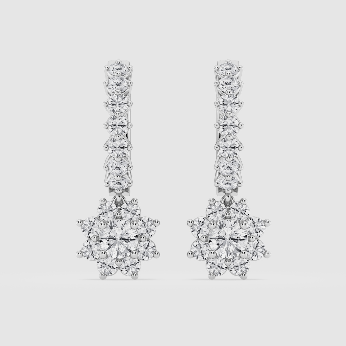 Natural Diamond | 1 1/3 ctw Round Sunflower Drop Hoop Earrings