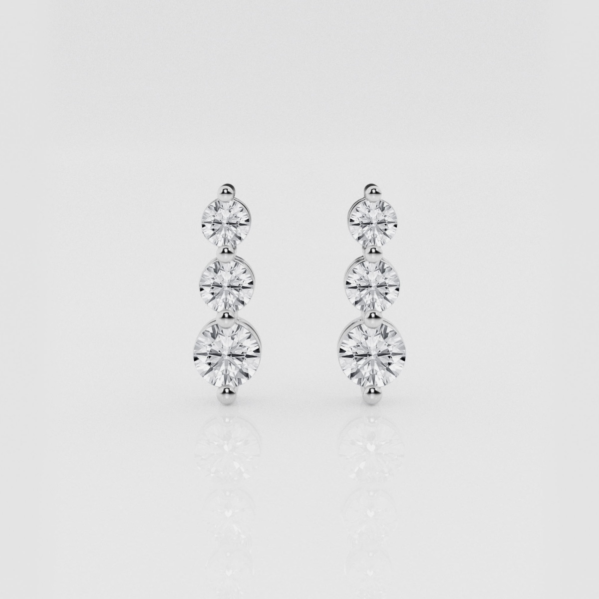 Natural Diamond | 1 ctw Round Three Stone Drop Earrings