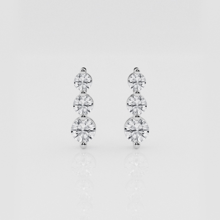 Natural Diamond | 1 ctw Round Three Stone Drop Earrings