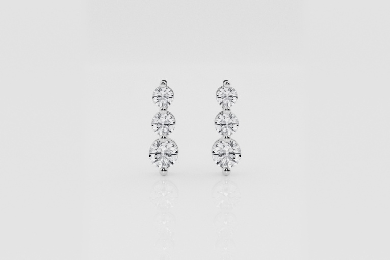 Natural Diamond | 1 ctw Round Three Stone Drop Earrings