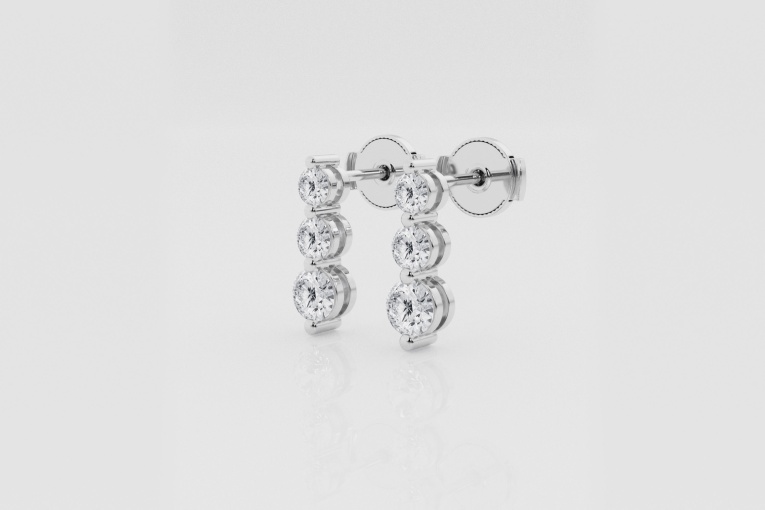 Natural Diamond | 1 ctw Round Three Stone Drop Earrings