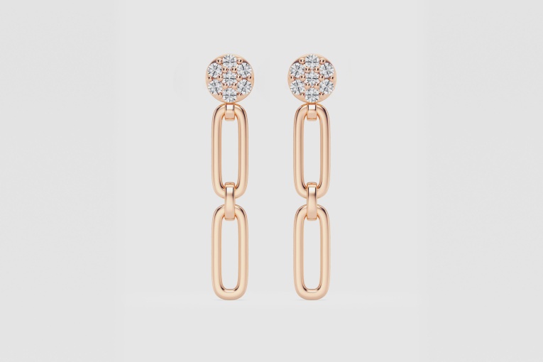 Natural Diamond | 1/5 ctw Round Paper Clip With Pave Top Drop Earrings
