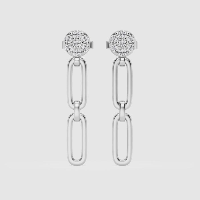 Natural Diamond | 1/5 ctw Round Paper Clip With Pave Top Drop Earrings