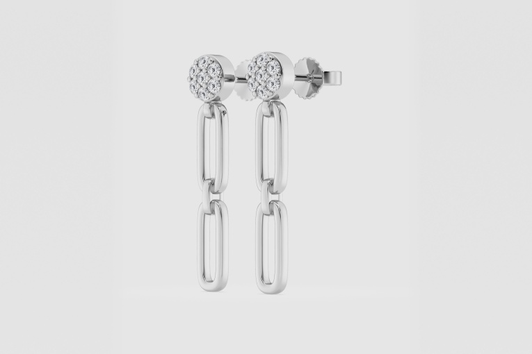 Natural Diamond | 1/5 ctw Round Paper Clip With Pave Top Drop Earrings