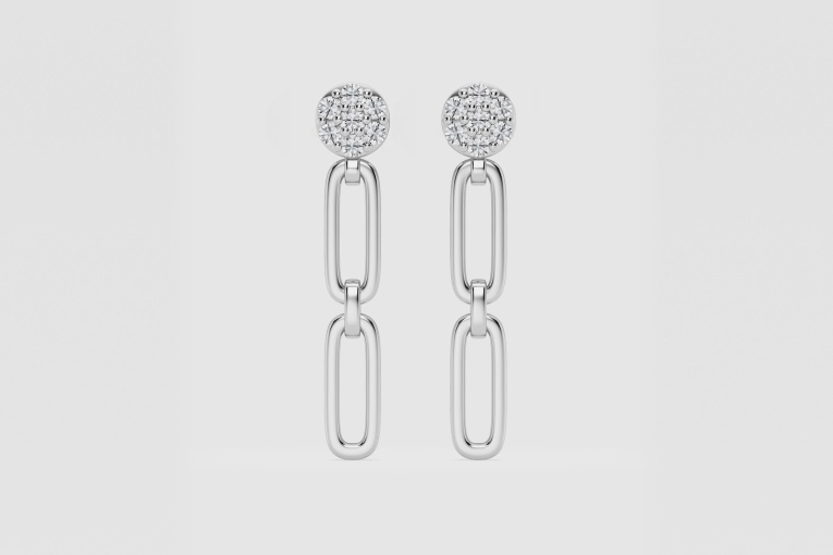 Natural Diamond | 1/5 ctw Round Paper Clip With Pave Top Drop Earrings