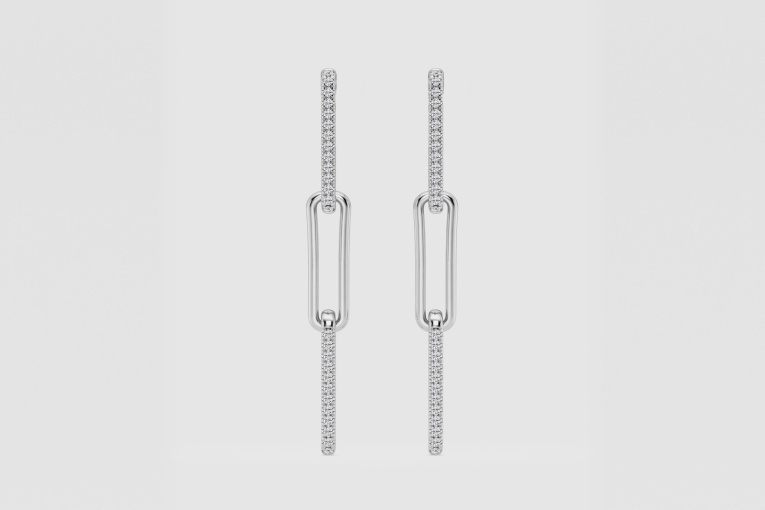 Natural Diamond | 1/6 ctw Round Three Row Paperclip Drop Earrings