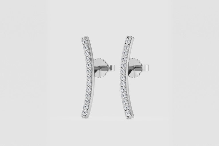 Natural Diamond | 1/5 ctw Round Curved Bar Fashion Earrings