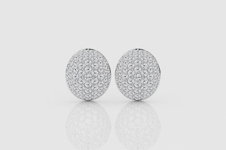 Natural Diamond | 1 1/2 ctw Round Button Pave Fashion Earrings