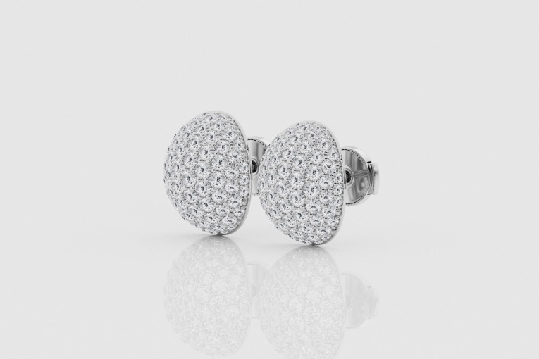 Natural Diamond | 1 1/2 ctw Round Button Pave Fashion Earrings